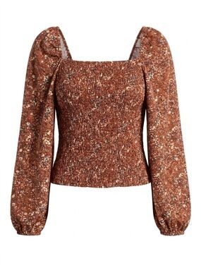 Zenobia Rust Floral Smocked Square-Neck Crop Top